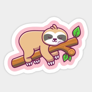Cute Sloth Sleeping On Tree Cartoon Sticker